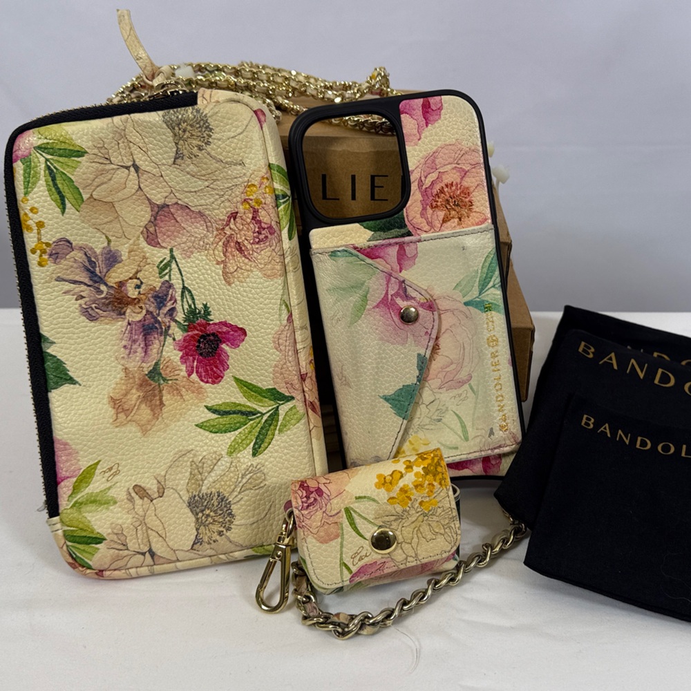 Bandolier Ceci Lily Set Ivory Floral Gold Crossbody Case Pouch iPhone 16 Pro Max